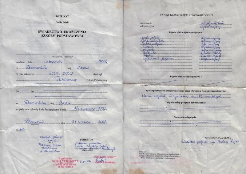 Wniosek o duplikat świadectwa